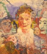 "Alte Dame zwischen Masken"